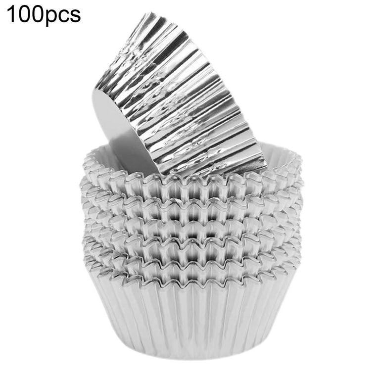 Foil Cupcake Liners, Silver Metallic Baking Cups, 100 Count Foil