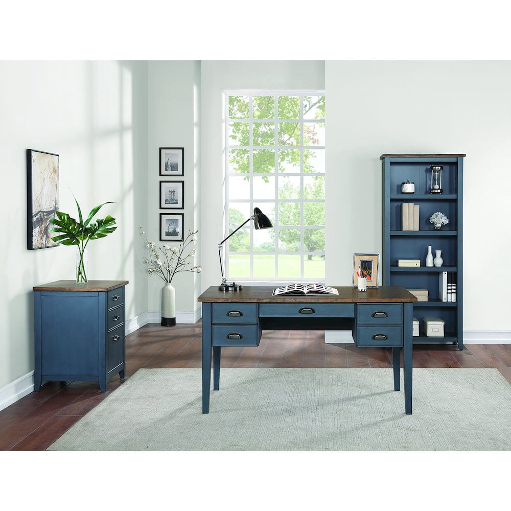 Farmhouse Three Drawer Wood File Cabinet Blue Wood Fully Assembled
