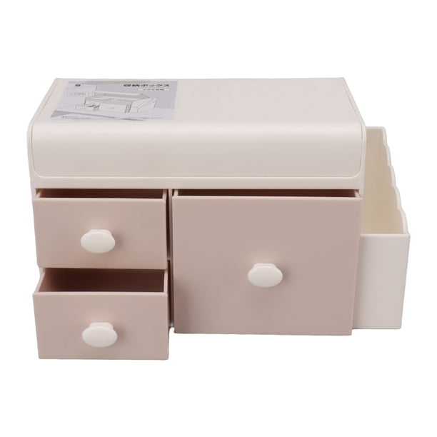 Caja de almacenamiento de escritorio con 3 cajones, soporte lateral, contenedor de plástico para cosméticos, joyas y artículos diversos, color rosa