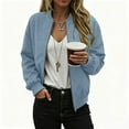 thumbnail image 4 of larppty Womens Long Sleeve Zip Up Jacket Outfits Crewneck Casual Bomber Coat Lightweight Sweatshirts Fashion Y2k Clothes (Blue, M), 4 of 6