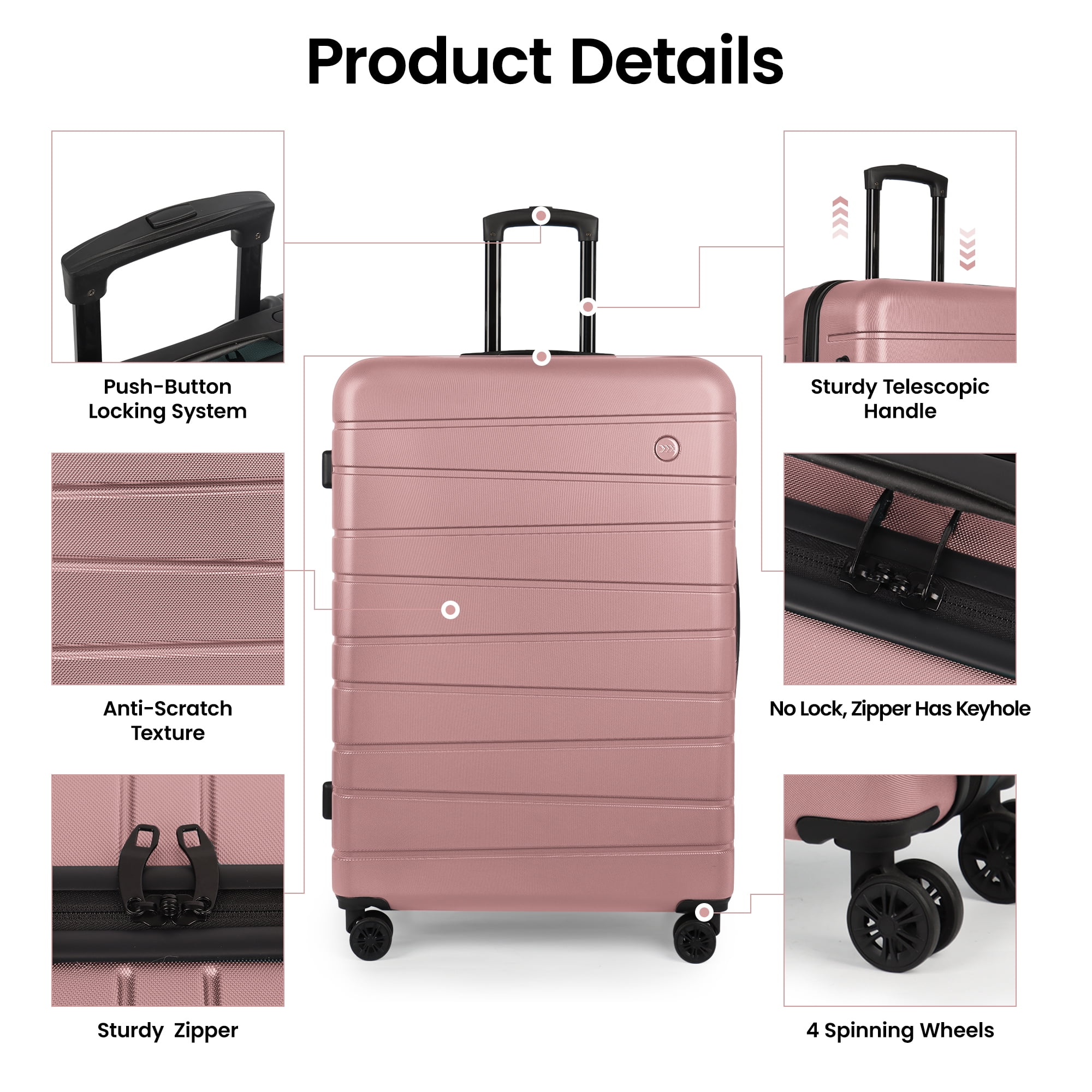 New York Xpress 2-Piece Hardside Luggage Set with Spinner Wheels,Lightweight 20" Carry-on and 30" Large Checked Suitcase, Rose Gold - 2538