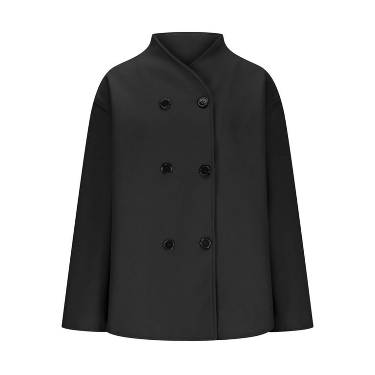 UQJfacai Womens Short Wool Blend Pea Coat Fall Winter Stand Collar