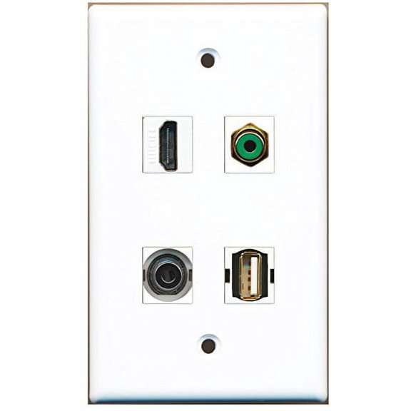 RiteAV - 1 Port HDMI 1 Port RCA Green 1 Port USB A-A 1 Port 3.5mm Wall Plate