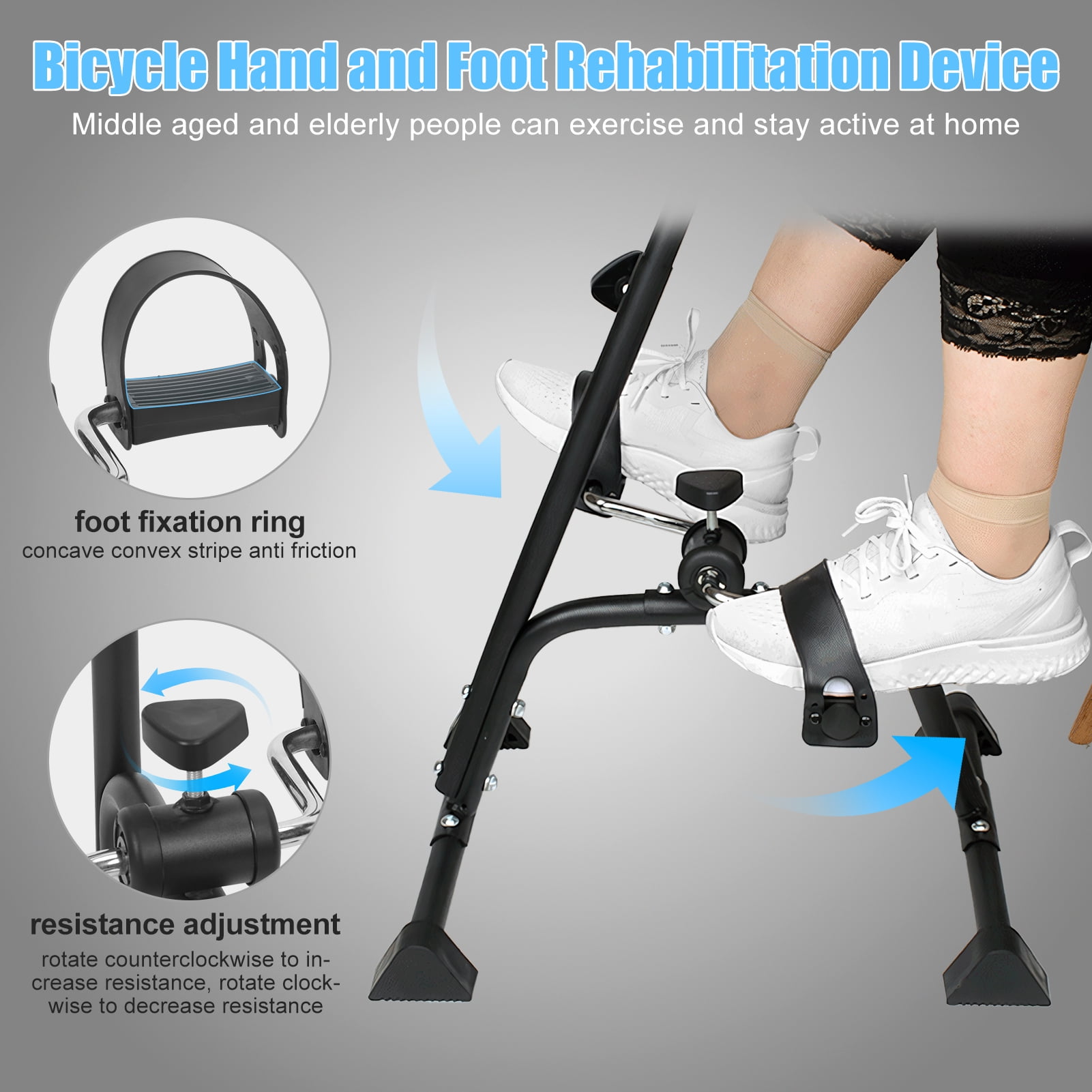 Plenkra Pedal Exerciser Bike, Hand Arm Leg Knee Peddler with Monitor, Adjustable Fitness Recovery Equipment for Seniors, Elderly Physical Therapy Exercise Bike for Total Body 264lbs