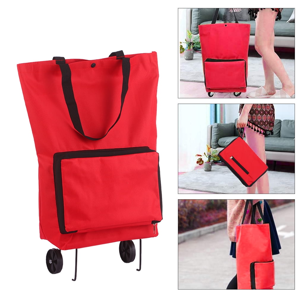 Foldable Trolley Bag with Wheels Collapsible Shopping Cart Reusable Foldable Grocery Bags Travel Bag Red - Walmart.com
