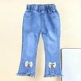 thumbnail image 2 of Girls Elastic Waist Flare Jeans 4-12 Years Light Blue Denim Pull On Pants with Bow Detail,Size 1112 T, 2 of 9