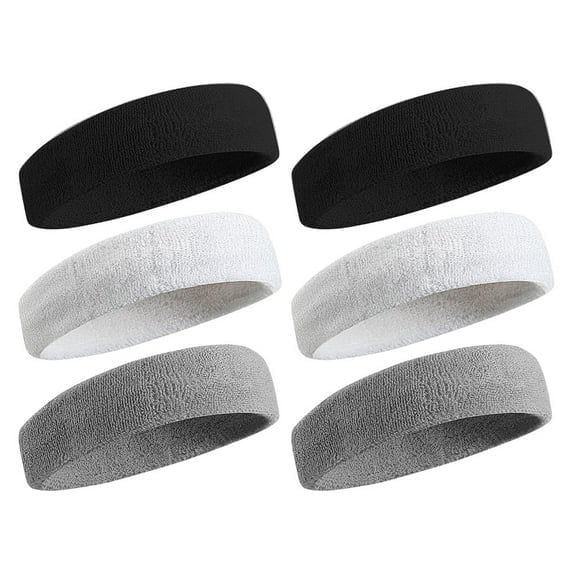 6pack Sweatbands Sports Headband for Men & Women - Moisture Wicking Athletic Cotton Terry Cloth Sweatband ,Cooling Moisture Wicking Headbands