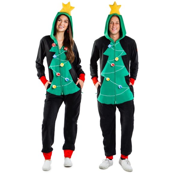 Tipsy Elves Womens cozy christmas Tree Toss game Jumpsuit - Funny christmas Tree game cozy Onesie: L
