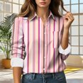 thumbnail image 5 of jobturf Striped Long Sleeve Shirt Women Dressy Casual Collared Button Down Shirts Loose Fit Casual Fall Blouses with&nbsp;Pocket XL, 5 of 5