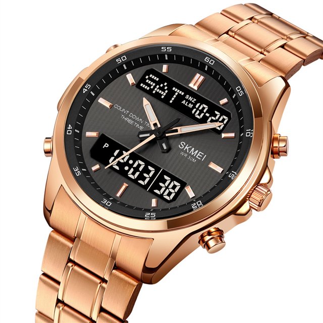 Skmei Relojes De Cuarzo Para Hombres Marca Original Correa De Acero De Lujo Led Impermeable Reloj De Pulsera Digital Moda Hombre Cuenta Atrás Tres Veces
