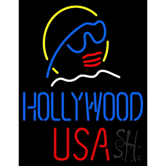 Hollywood USA LED Neon Sign 31" Tall x 24" Wide - inches Black Square Cut Acrylic Backing, with Dimmer - Premium built indoor Sign for Storefront, Store interior, Exhibition, Decor.