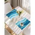 thumbnail image 5 of Teal Abstract Waves Placemats Set of 12, Water Ripple Stripes Modern Placemats for Dining Table, Place Mats for Kitchen Tabletop, Waterproof Wipeable Dining Table Mats Set, 5 of 9