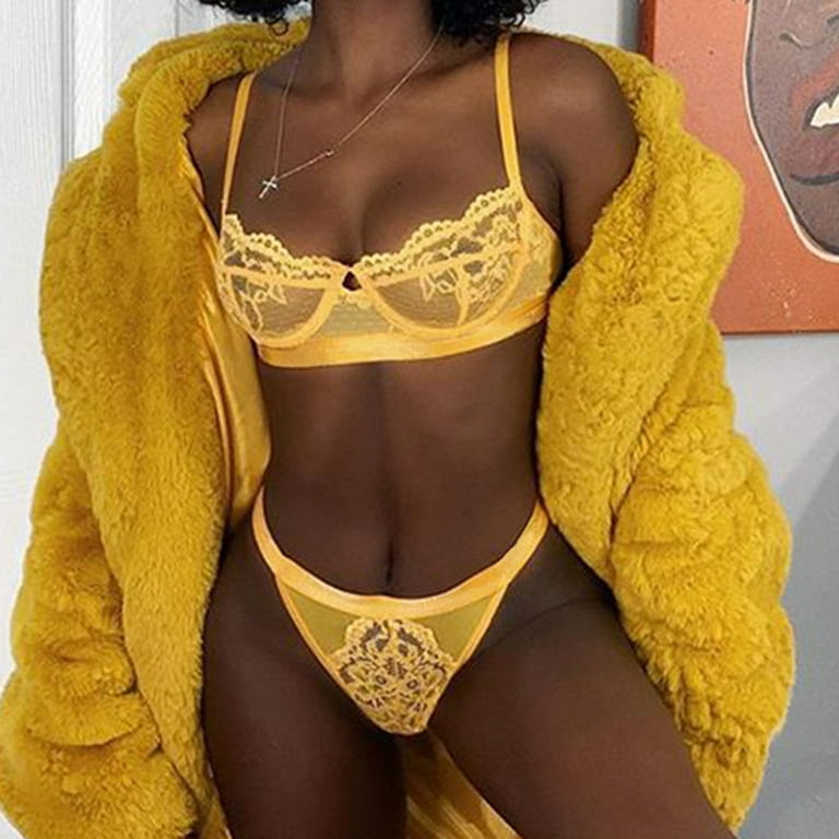 Henpk New Arrivals 2024 Now Trending 2024 Sexy Lingerie For Women Naughty For Sex Lingerie Plus Size Clearance Womens Fashion Lace Vest Hollow Floral Embroidered Sexy Underwear Lingerie Yellow M Walma...