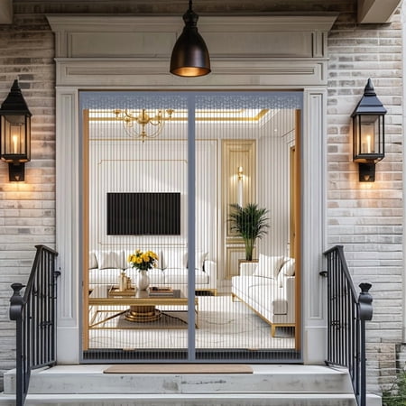 Z-Series Heavy Duty Mesh Magnetic Screen Door, US Standard Inch Sizes, Self-Closing with Gravity Bar And Full Install Kit, Pet-Friendly Mesh for Patio/French Doors