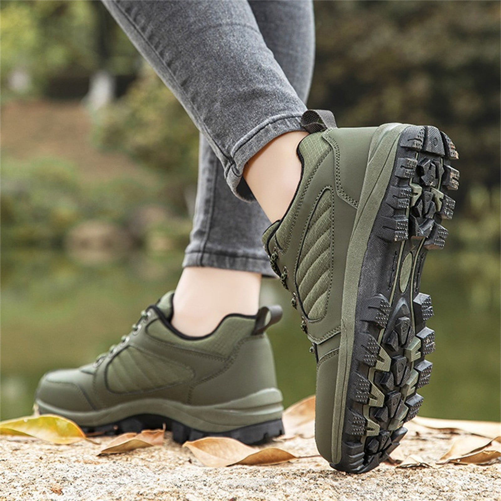 AUDeals Men's Hiking Boots, Lightweight Breathable Shoes with Waterproof Comfort for Trail Trekking and Outdoor Use (Green, 8.5)