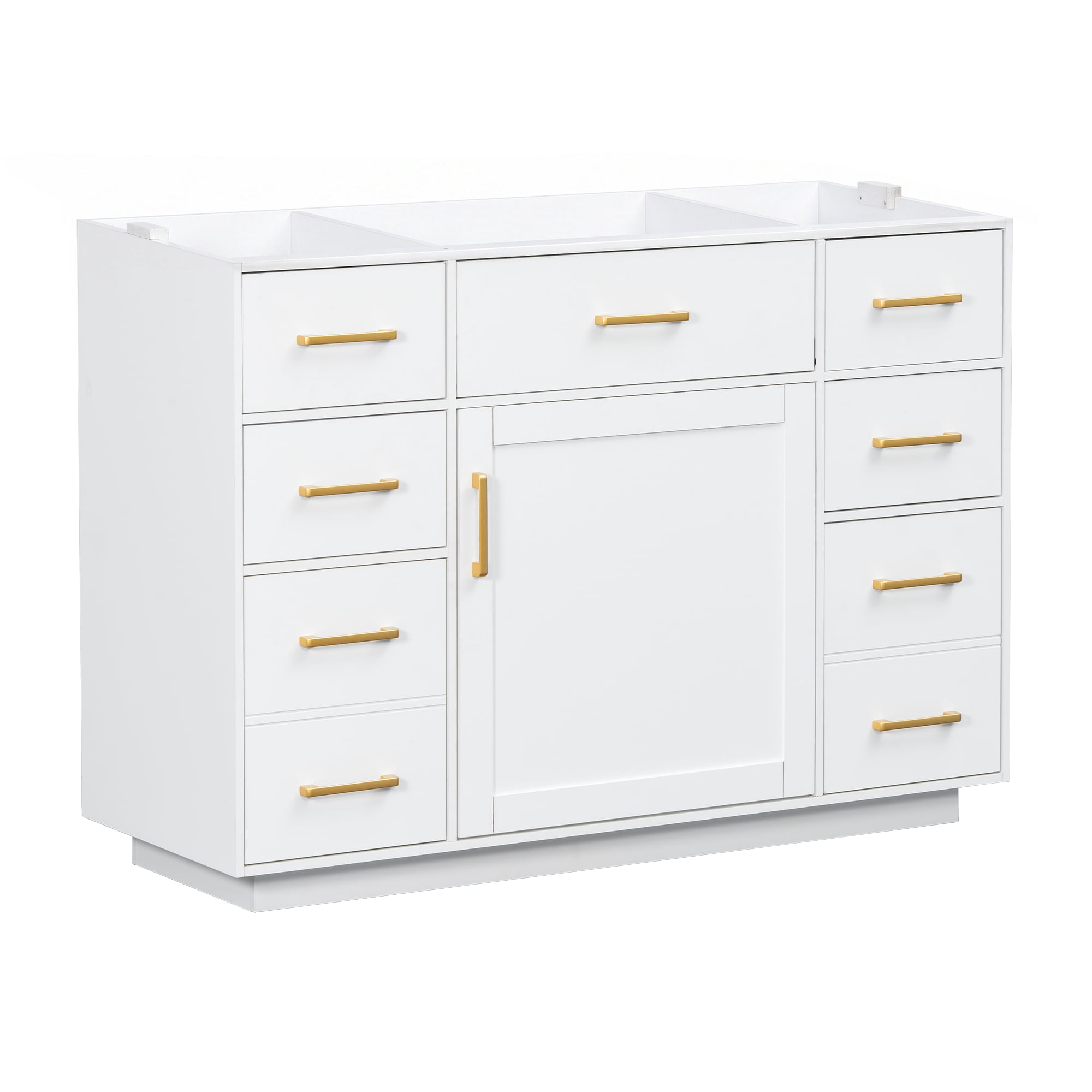 48" Bathroom Vanity without Sink, Cabinet Base Only, Bathroom Cabinet with 6 Pull-Out Drawers, 1 Tip-Out Drawer and 1 Door, Soft-close Hinges, Smooth Painted Finish, Sturdy Construction, White