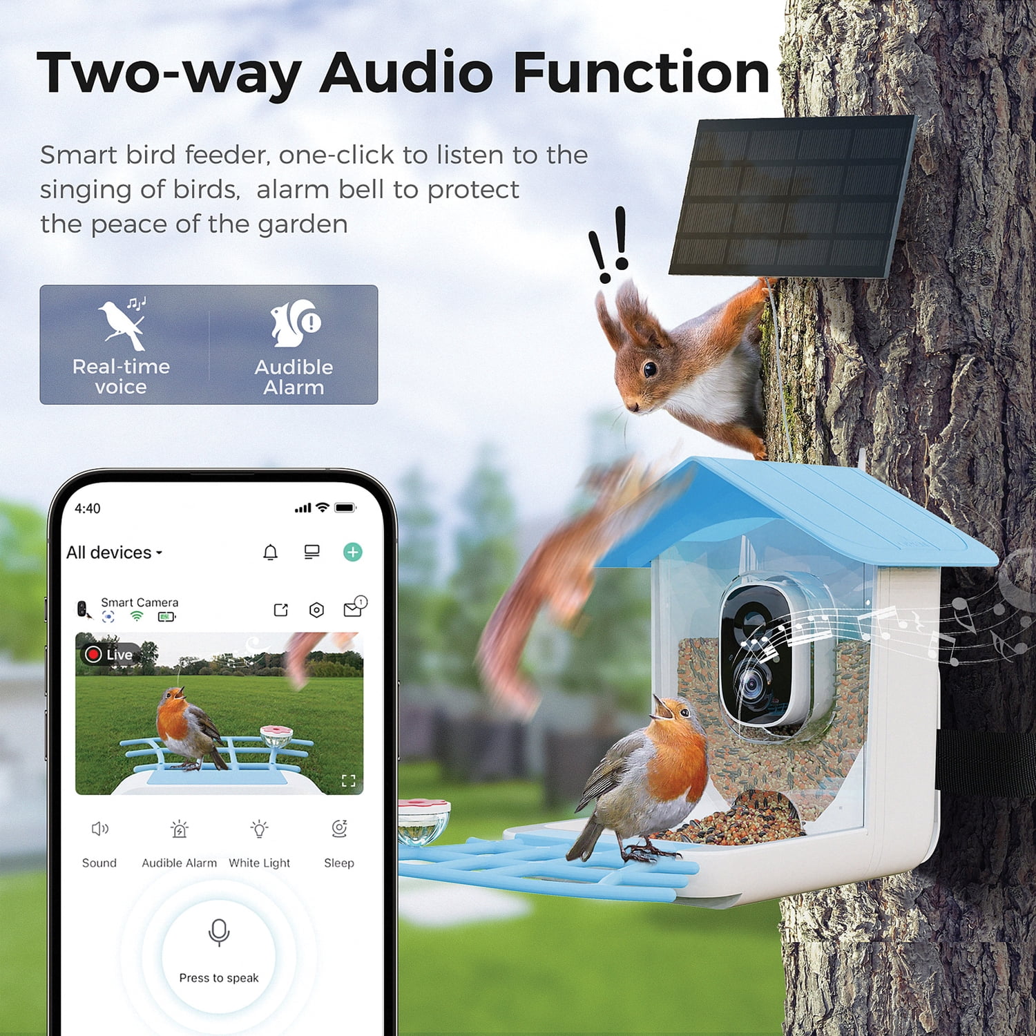 PerchMe Smart Bird Feeder with Camera (Sky Blue Canopy), SF-BF-SB01