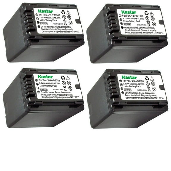 Kastar 4-Pack Battery VW-VBT380 Replacement for Panasonic HC-VX980M, HC-VX981, HC-VX981K, HC-W570M, HC-W570GK, HC-W570MGK, HC-W580, HC-W580K, HC-W580GK, HC-W580MGK Camera