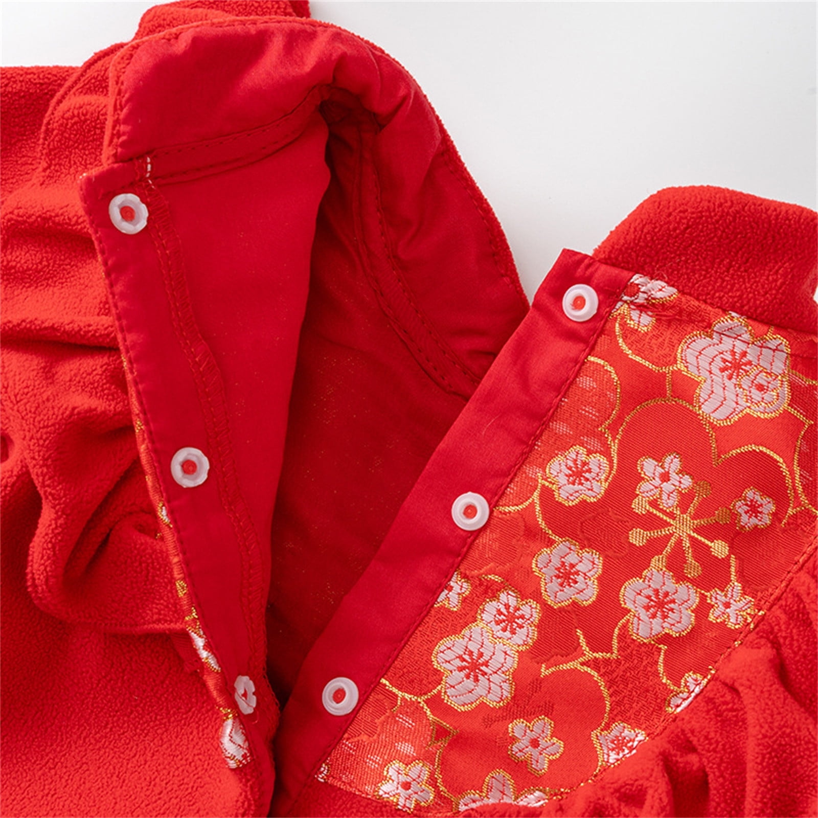 Glisme Long Sleeve Onesies Girl Newborn Ruffle Romper For Chinese Year Thermal Lined Warm Jumpsuit Embroidery Tang Suit Performance Lightweight Playsuit Size 90 Red