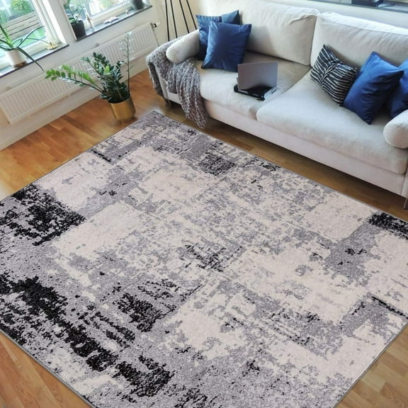 Abstract Rugs/Luxury Livingroom Modern Soft/Smooth-Black/Silver/Gray/White