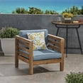 thumbnail image 3 of GDF Studio Cascada Outdoor Acacia Wood Club Chair with Cushion, Teak and Blue, 3 of 11