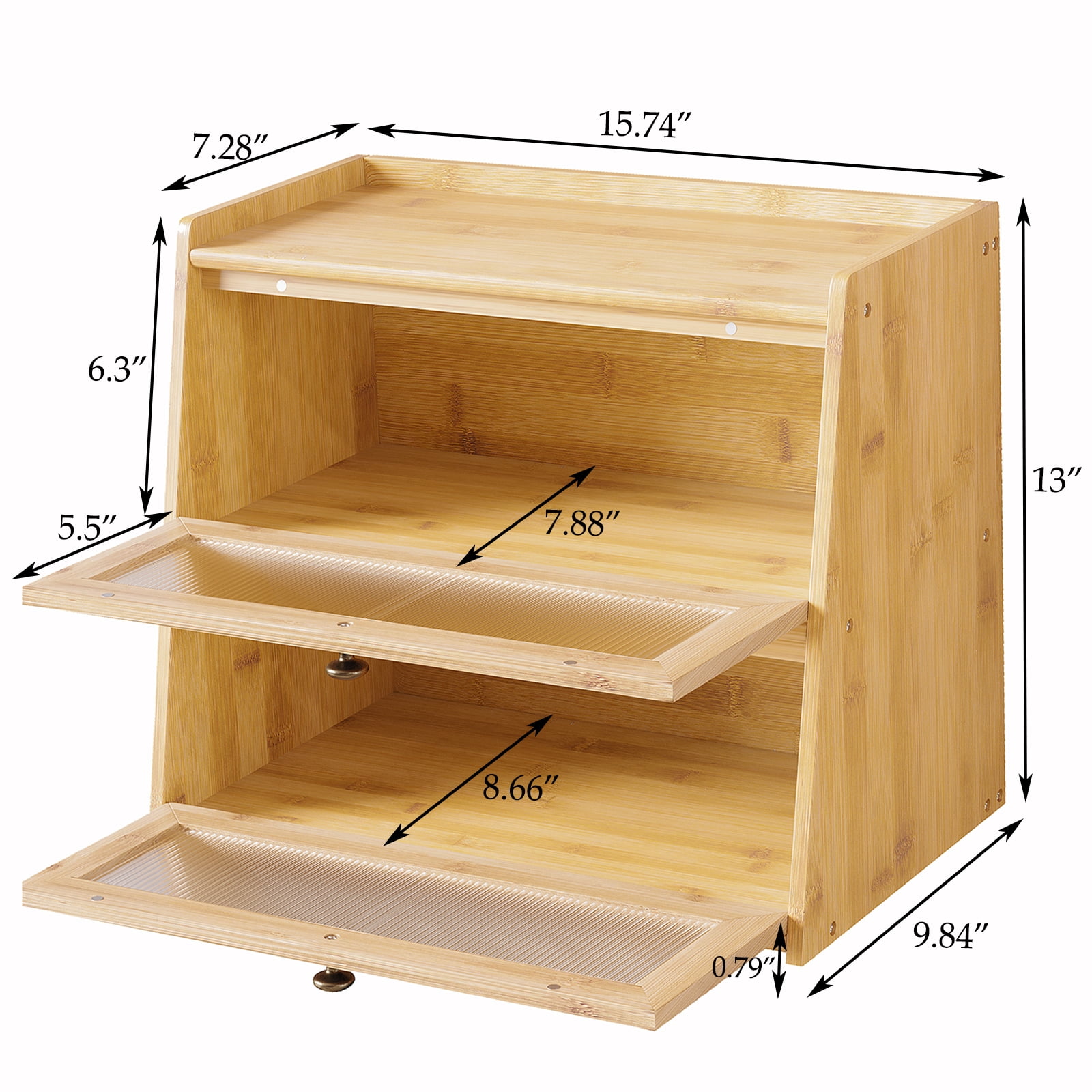 BALANBO Bread Box for Kitchen Countertop Bamboo Bread Storage Container Bin 2 Layer Breadbox Holder Large Capacity Keeper Wood Farmhouse Food Organizer Pantry Shelf Clear Window（Natural color)