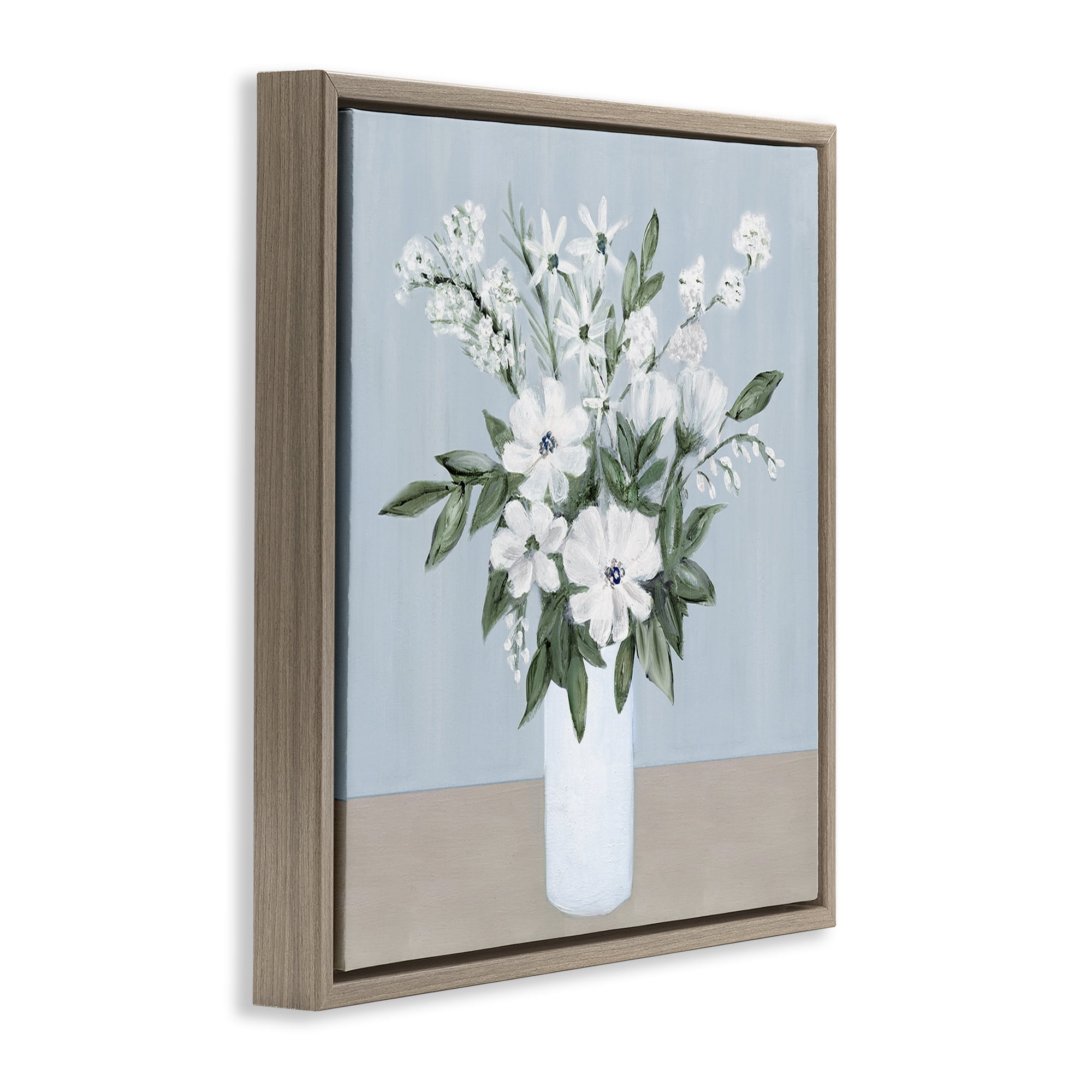 Stupell Industries Mixed White Blooms on Blue Brown Framed Floater Canvas Wall Art, design by Marilyn Dunlap