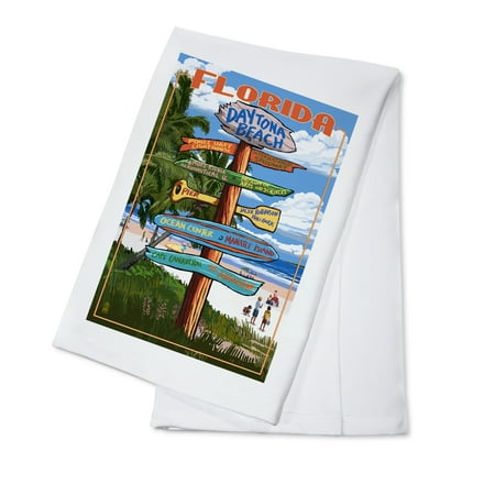 Daytona Beach, Florida, Destinations Sign (100% Cotton Tea Towel, Decorative Hand Towel, Kitchen and Home)