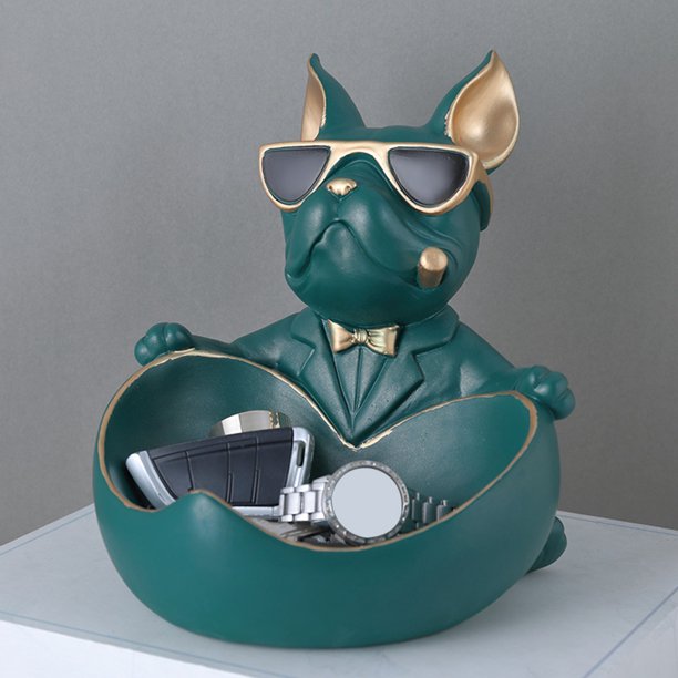 Decoración De Almacenamiento Bulldog Art Figurines Misceláneas Resina Animal Escultura para el hogar (verde negruzco) Wdftyju Libre de BPA