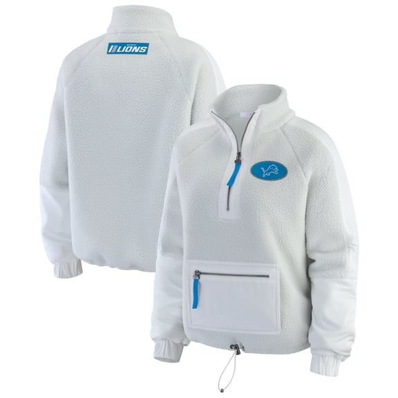 Women's WEAR by Erin Andrews White Detroit Lions Polar Fleece Half-Zip Jacket
