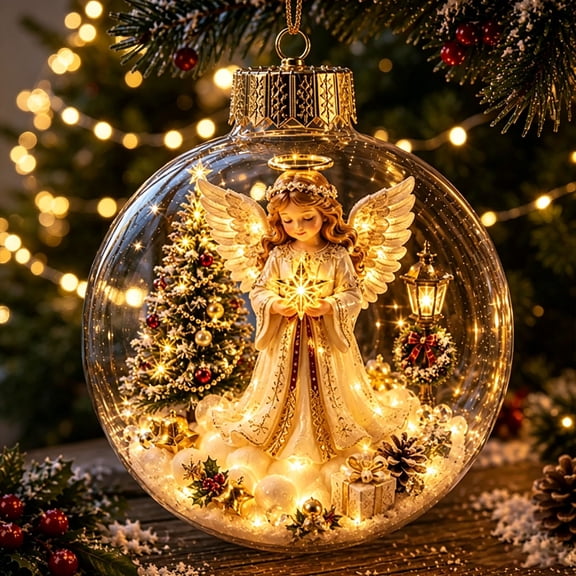 Glowing Christmas Story Ornament, Light-Up Mini Holiday Scene, Warm LED Festive Keepsake for Tree Decor(Angel)