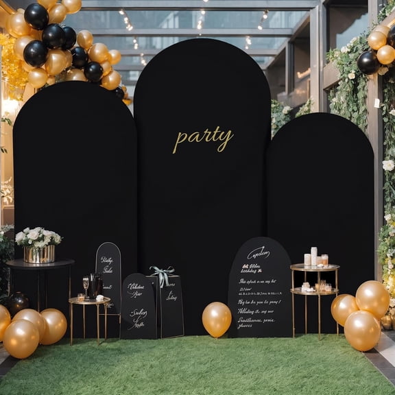 (7.2FT, 6.6FT, 6FT) Wedding Arch Cover Set of 3 Black Spandex Fitted Arch Cover for Round Top Chiara Backdrop Stand Covers for Birthday Banquet Photo Background Party Decoration
