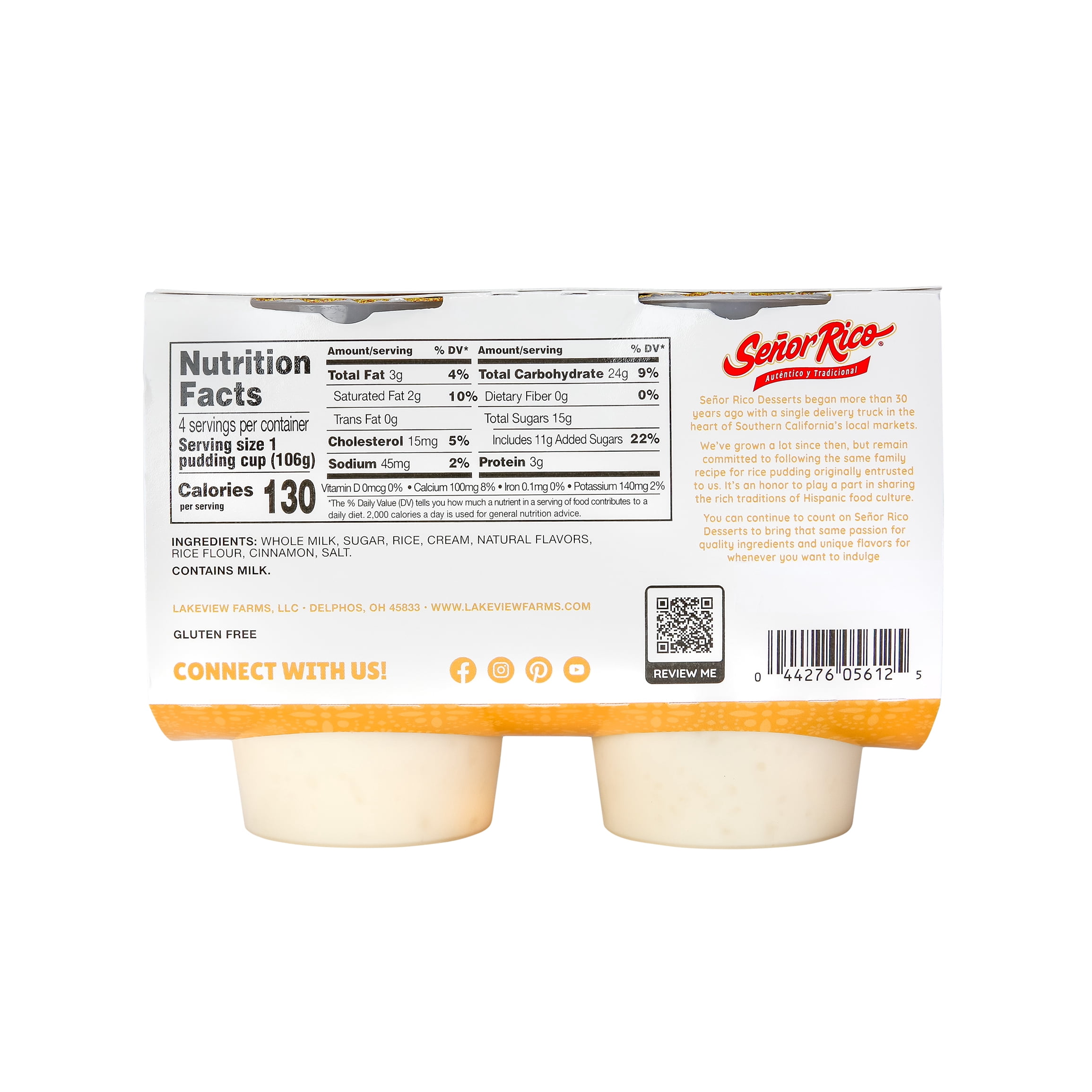 Senor Rico Rice Pudding Snack, Refrigerated in Individual Sealed Plastic Cups, 3.75 oz, 4 Count, Gluten-Free