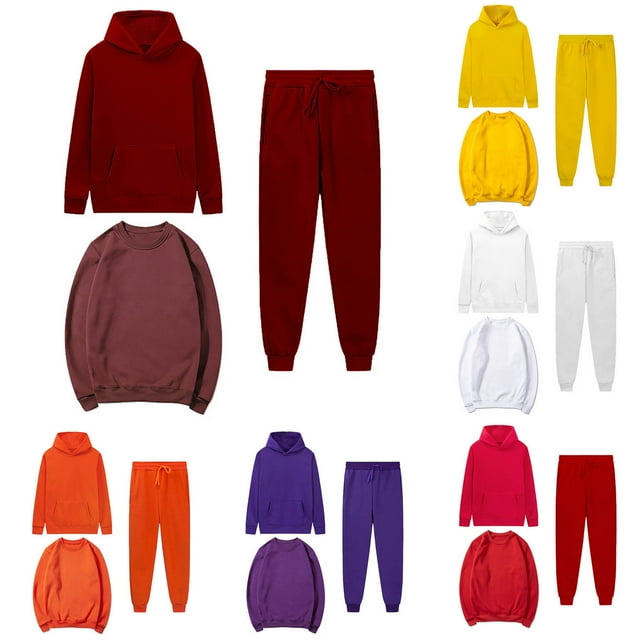 CFLVAEK 3 Piece Sweatsuits for Women and Men Plus Size Sweatshirts and Hoodies Drawstring Waist Sweatpants Fall Winter Tracksuits Set Purple L