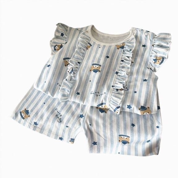 Gubotare Girls Pajamas Toddler Girls Boys Summer Pajamas Set Kids Short Sleeve Button Down Sleepwear 6 12 Months (Blue,6-12 Months)