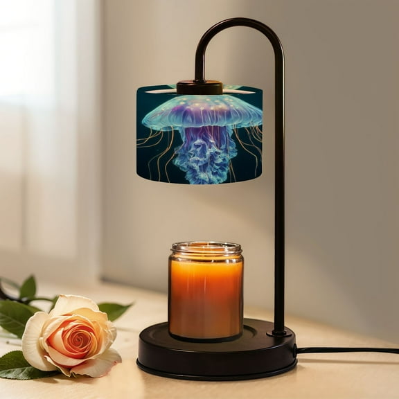 Candle Warmer Lamp with Timer, Mesmerizing Watercolor Jellyfish Cosmic Ocean Depths Non-slip Wireless Remote Control Wax Melts Warmer with 4 Bulbs for Home Office Dorm, Birthday Gifts for Women