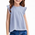 thumbnail image 2 of NIEWTR T-Shirts Basiques à Manches à Volants pour Filles, Col Rond, Coupe Ajustée, Débardeurs Doux et à la Mode (Bleu, 6-7 Ans), 2 of 7