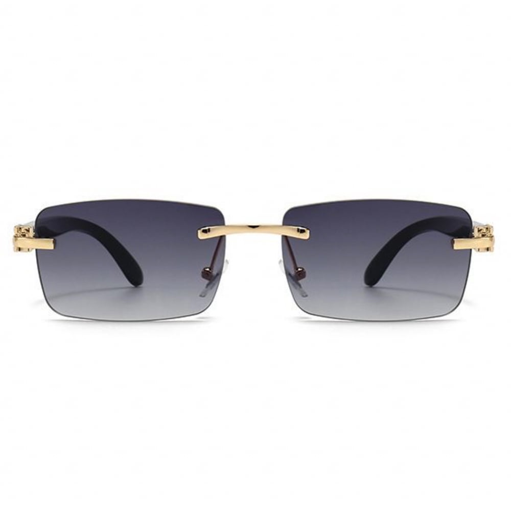 Men's Gray Tint Rimless Hip Hop Rectangle Trendy Retro Fashion Narrow Square Frame Sunglasses