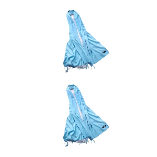 Sonducket Bufanda de mujer con borla Color Moda Bufandas de invierno Chal de imitación hecho a mano Envuelve Decoraciones de Año Nuevo para el Cielo azul 200*70cm 2piezas