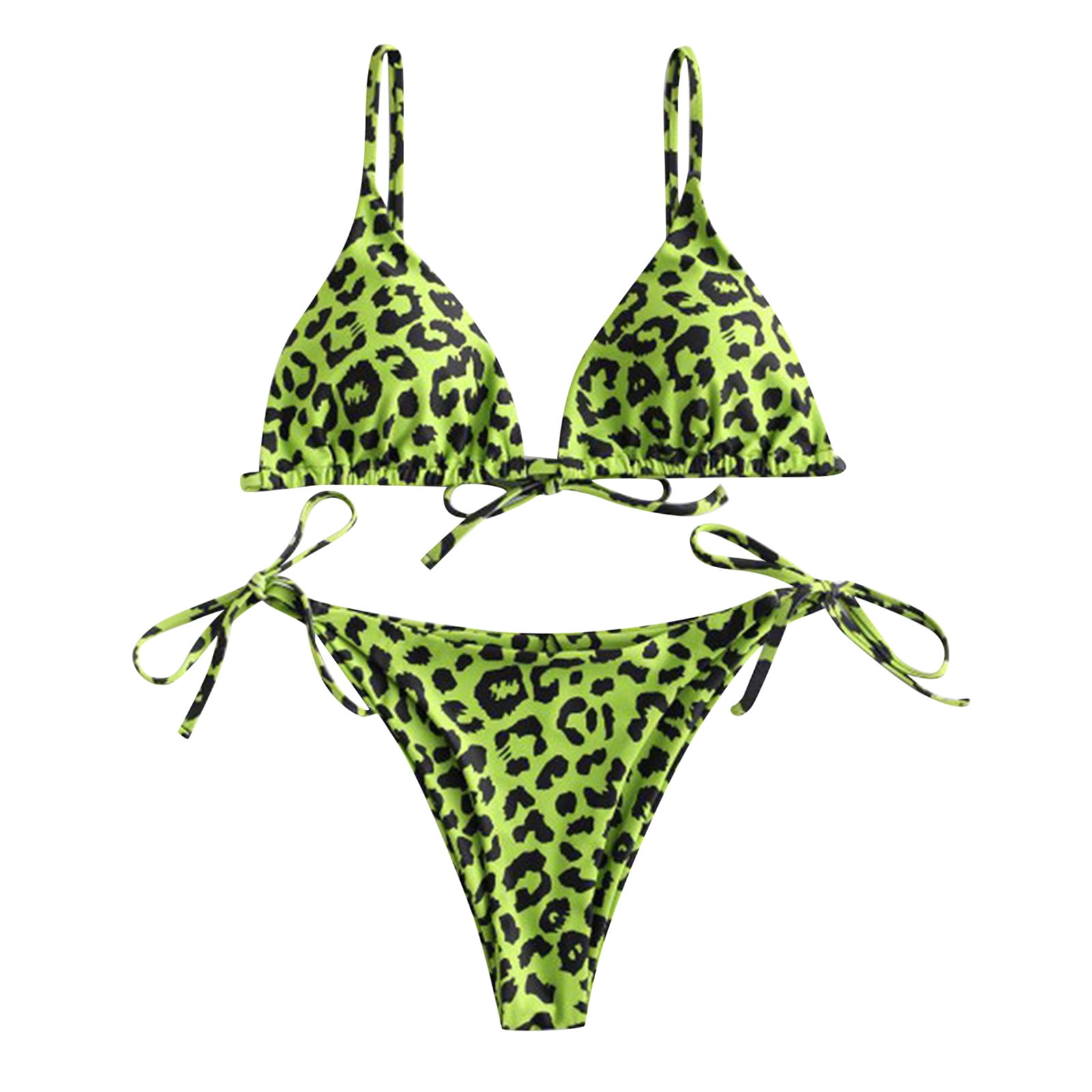 Women's Sexy Dot Print Lace Up High Cut Leg Bikini Set Two Piece