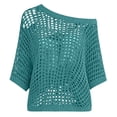 thumbnail image 3 of Lenpel Knitted Cover up for Women One Shoulder Asymmetric Neck 3/4 Sleeve Hollow out Sweater Tops Casual Loose Beach Vacation Clothes, 3 of 5