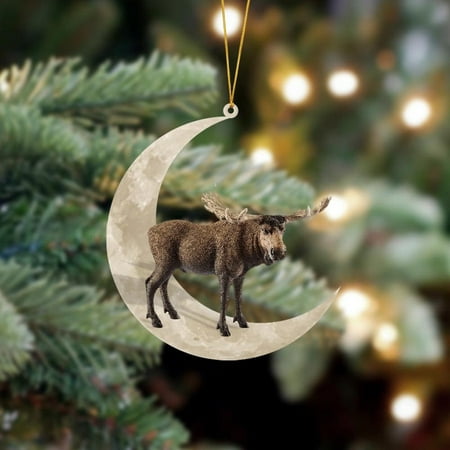 

Animals Sitting On The Moon Ornaments For Christmas Tree DoublePrinted Acrylic Hanging Pendant For Christmas Tree Decorations Window Wall Hanging Ornament Living Room Decoration Ho