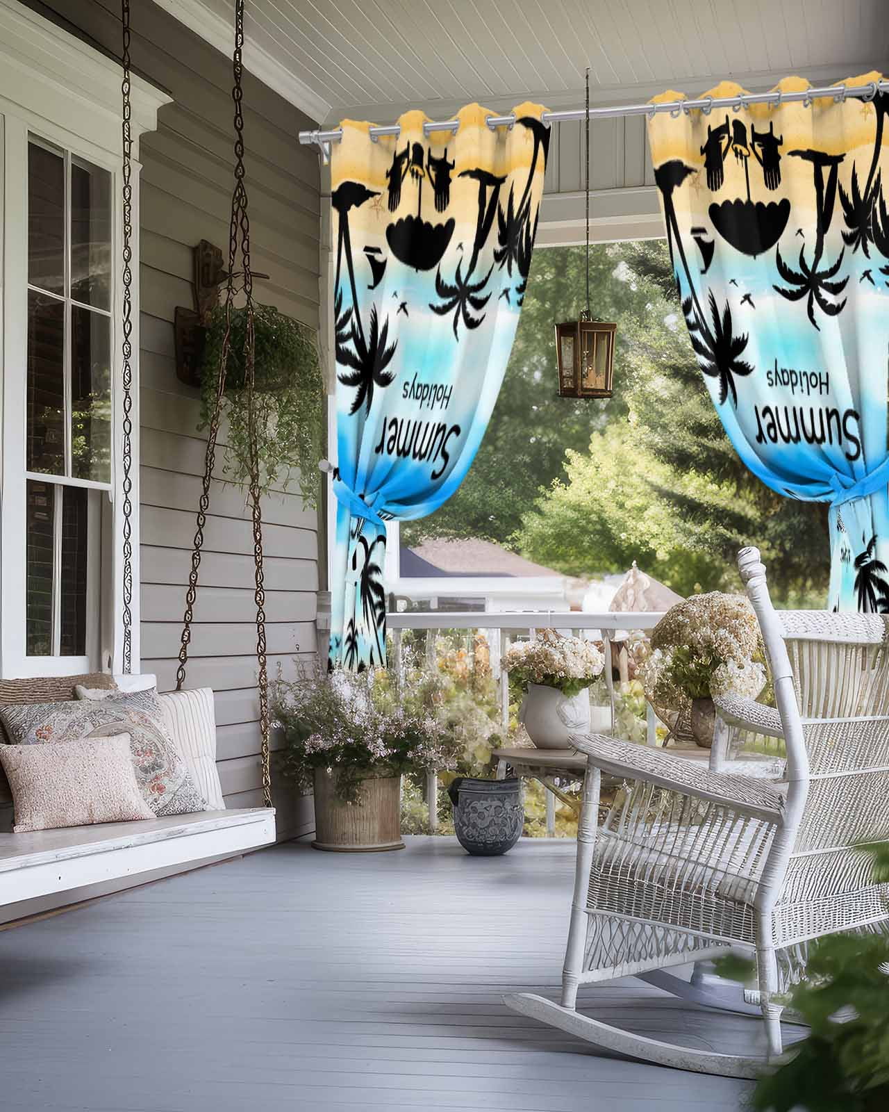 nqOlkjepod Outdoor Curtains for Patio Waterproof, Palm Trees Silhouette Outdoor Privacy Panels Grommet, Summer Coastal Vacation Blackout Outside Curtains for Porch/Cabana/Pergola 54"x95", 1 Panel