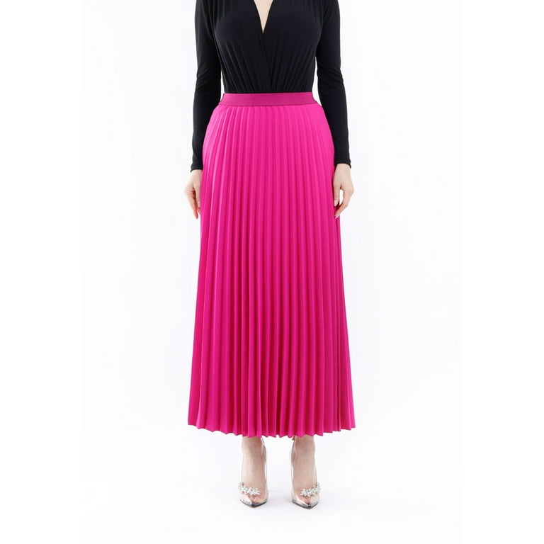 Fuchsia Pleated Maxi Skirt Elastic Waist Band - Walmart.com