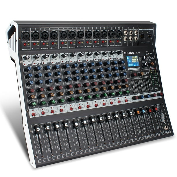 Mezclador de audio FULODE de 12 canales Bluetooth Studio con USB MP3