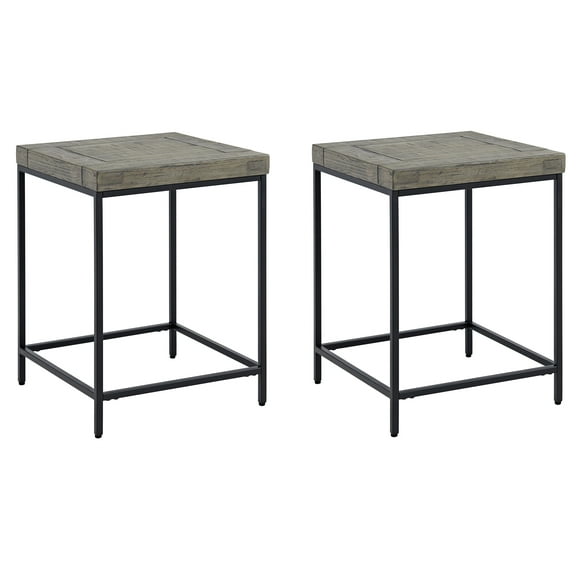 Lavish Home Set of 2 Modern End Tables with Wood Top and Metal Base (Gray)