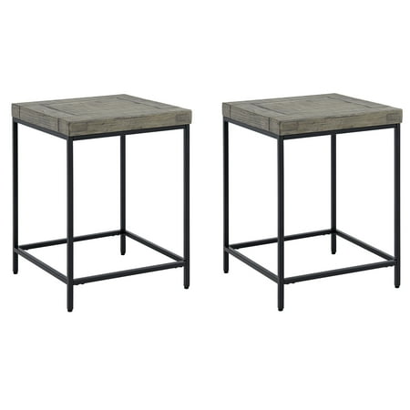 Lavish Home Set of 2 Modern End Tables with Wood Top and Metal Base (Gray)