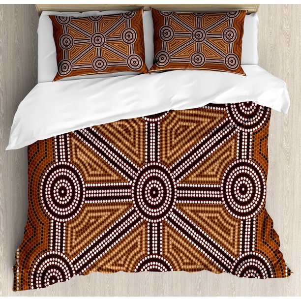 Tribal Duvet Cover Set Queen Size, Australian Aboriginal Style Earth