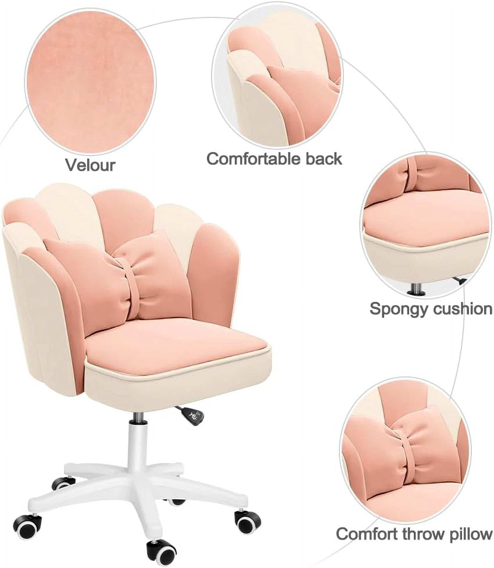 WXJHL Office Chair Cute Petal Desk Chair, Modern Fabric Home Butterfly Chairs Height Adjustable Chair Makeup Chairs Computer Chairs（Pink and White）