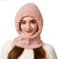 thumbnail image 2 of LIZUOJUN Under $5 Balaclava Hat 3 In 1 Integrated Trapper Hat One Size Polyester Cotton Fabric Windproof Full Head Neck Face Protection Autumn Winter Warm Knit Headwear Pink, 2 of 6